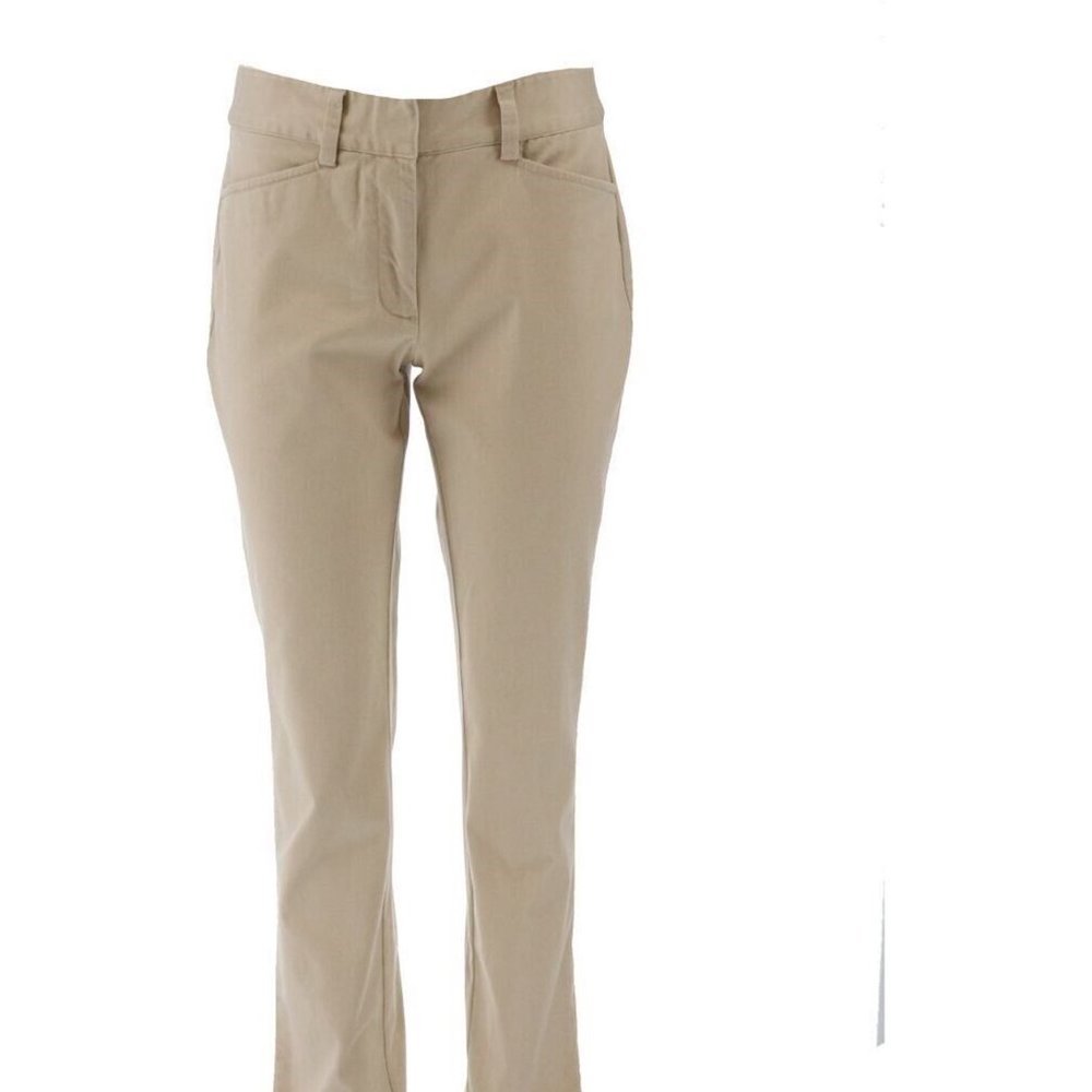 NWT LANDS' END WOMEN'S MID RISE STRAIGHT LEG CHINO PANTS COOL BEIGE 2P (PETITE)